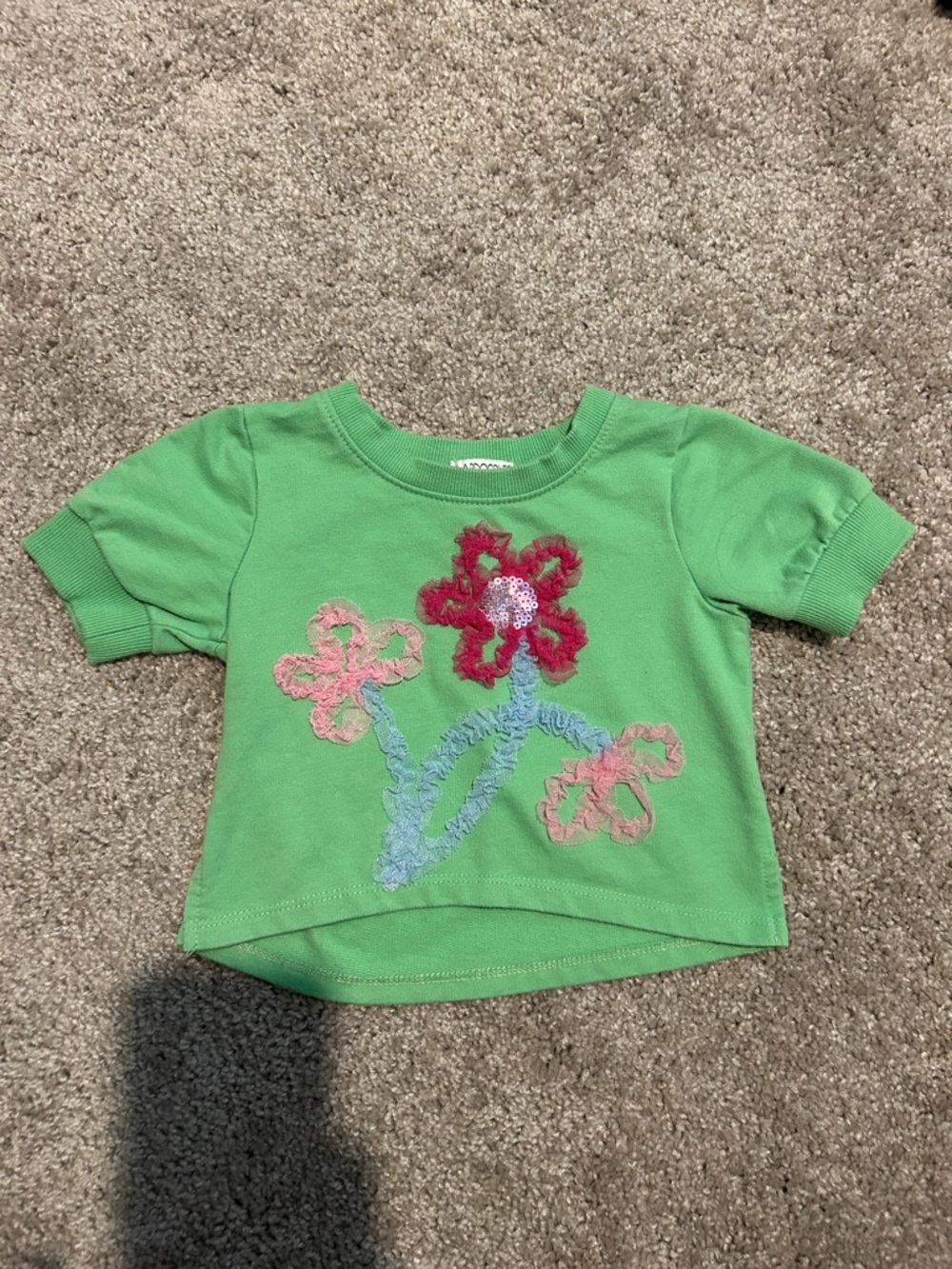 Green Floral Appliqué Kids Top